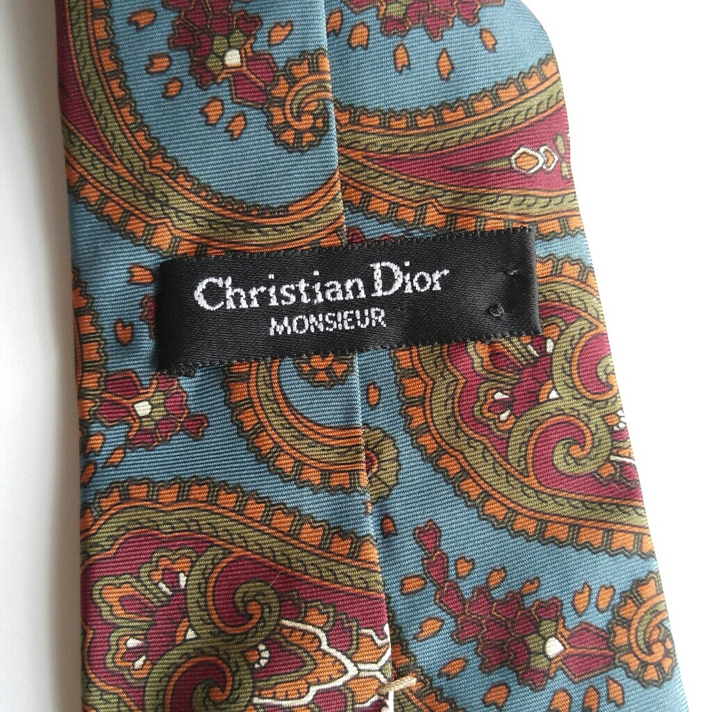 Auth Vintage Christian Dior tie blue paisley - Picture 3 of 6